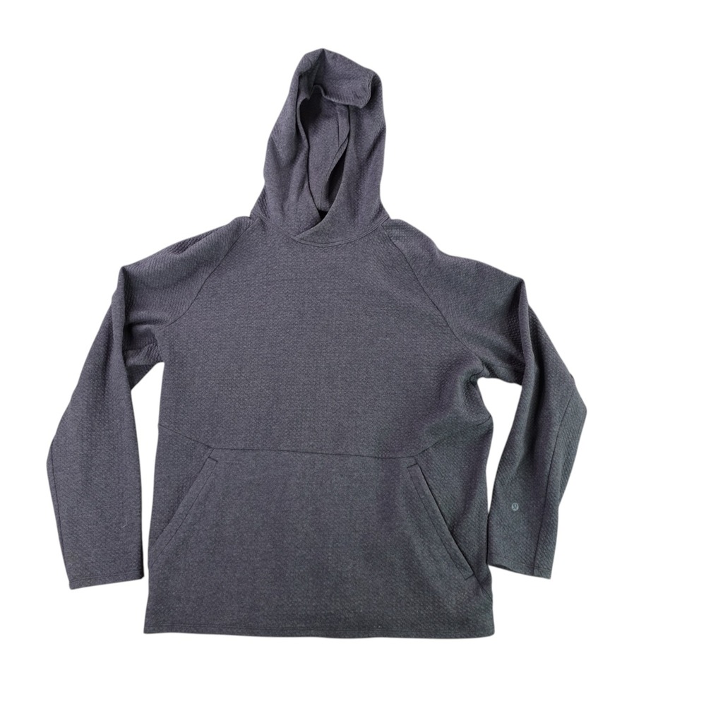 Lululemon At Ease Hoodie Mens XL Heathered Black Gray Waffle Knit Pullover